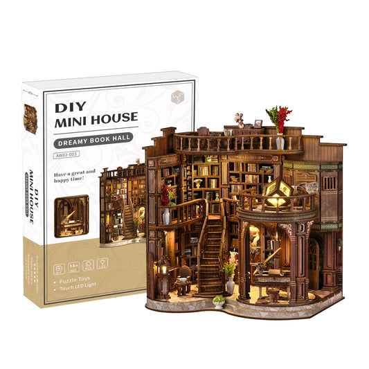 Dreamy Book Hall DIY Miniature Dollhouse Kit with Touch LED Light