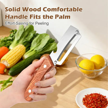 Multi-Functional Vegetable Peeler for Kitchen, Ultra-Sharp Stainless Steel Blade with Wooden Handle and Bottle Opener, For Vegetables or Fruits that Need to Be Peeled