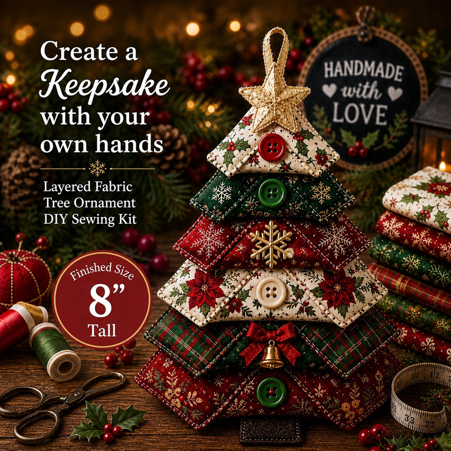 🔥Last Day BUY 2 GET 1 FREE ⭐Layered Fabric Tree Ornament DIY Sewing Kit | Beginner Friendly Handmade Seasonal Decor Gift