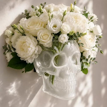 💀Romantic Gothic Skull Wall Planter & Vase – Translucent Pink Resin Flower Pot for Cherry Blossoms & Roses