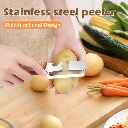 Multi-Functional Vegetable Peeler for Kitchen, Ultra-Sharp Stainless Steel Blade with Wooden Handle and Bottle Opener, For Vegetables or Fruits that Need to Be Peeled