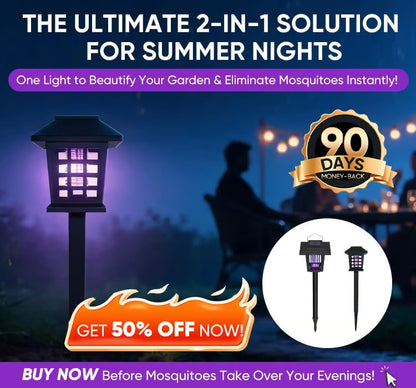 Eco-Friendly - 2-in-1 Flickering Flame - Solar Powered Mosquito Zapper & Garden Stake Light