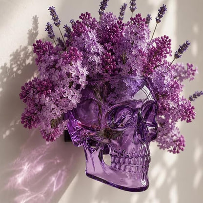 💀Romantic Gothic Skull Wall Planter & Vase – Translucent Pink Resin Flower Pot for Cherry Blossoms & Roses