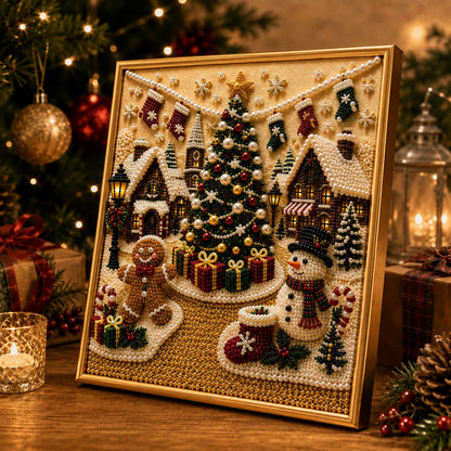 🎄🎅 Premium 3D Pearl Christmas Wall Art Kit | Luxury Flocked Canvas with Scratch-Resistant Non-Fading Pearl Beads DIY Holiday Decor ⛄️❄️