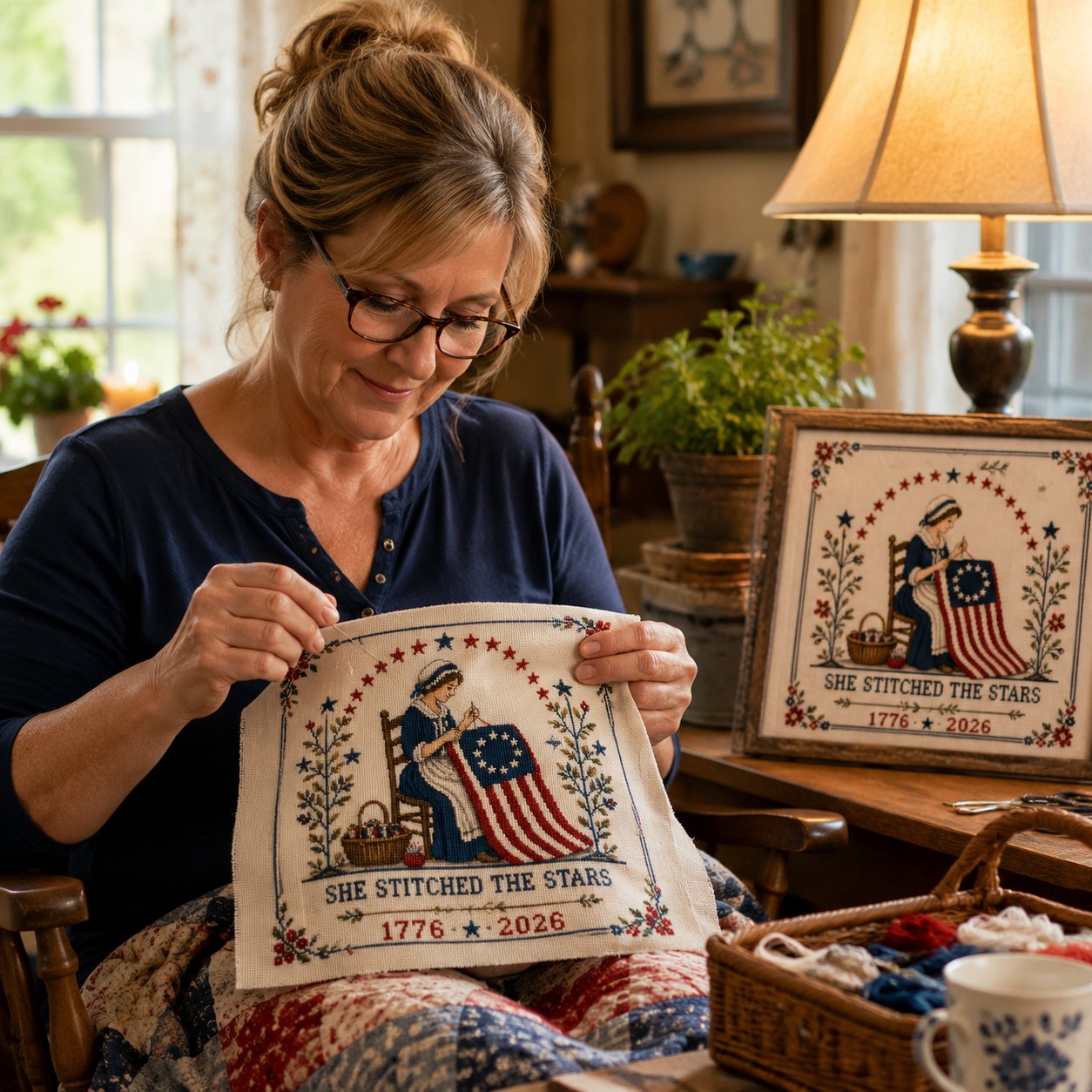 🔥us 250th Anniversary 50% OFF - 🪡 She Stitched The Stars Commemorative Cross Stitch Kit