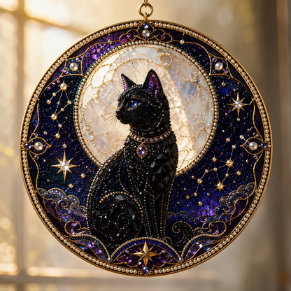 🔥Last Day 50% OFF - 🌙 DIY Celestial Black Cat Window Hanging Kit | 3D Pearl Bead Suncatcher 🔮✨