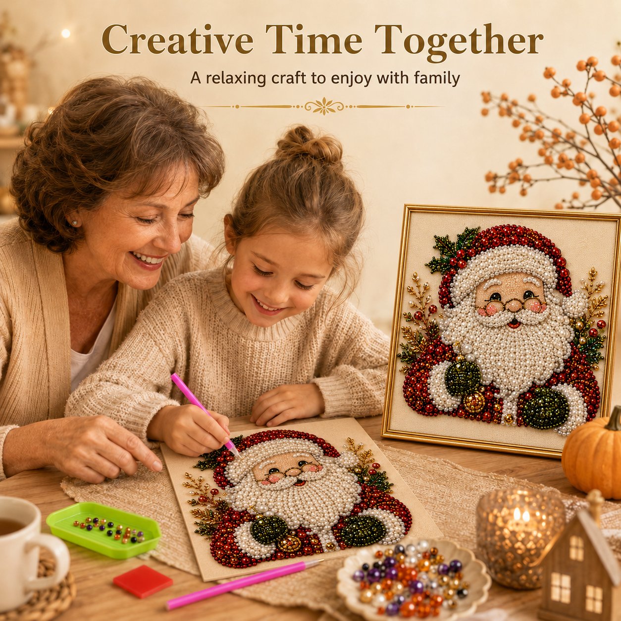 🧘Cozy & Creative-💎 Christmas Pearl Diamond Art Kit With Display Frame