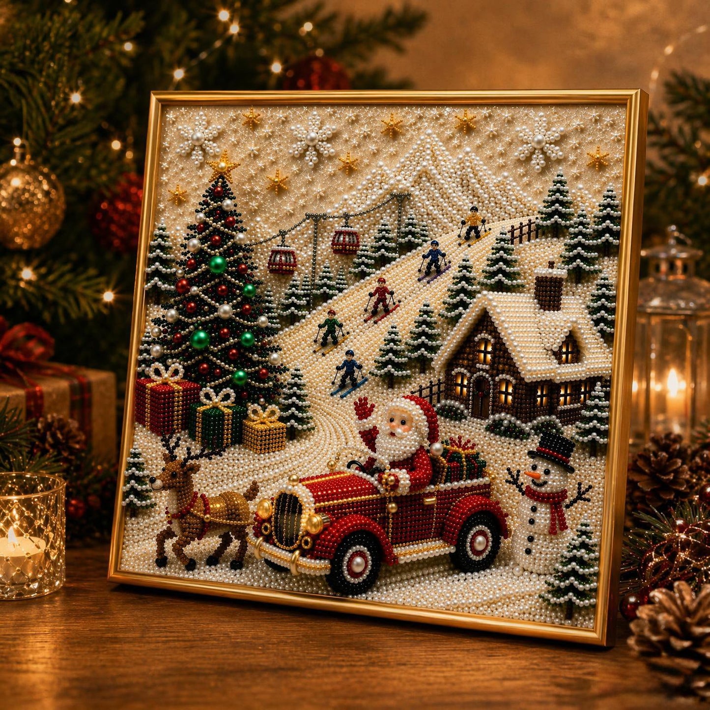 🧘Relaxing & Beginner-Friendly-🎄🎅 Premium 3D Pearl Christmas Wall Art Kit