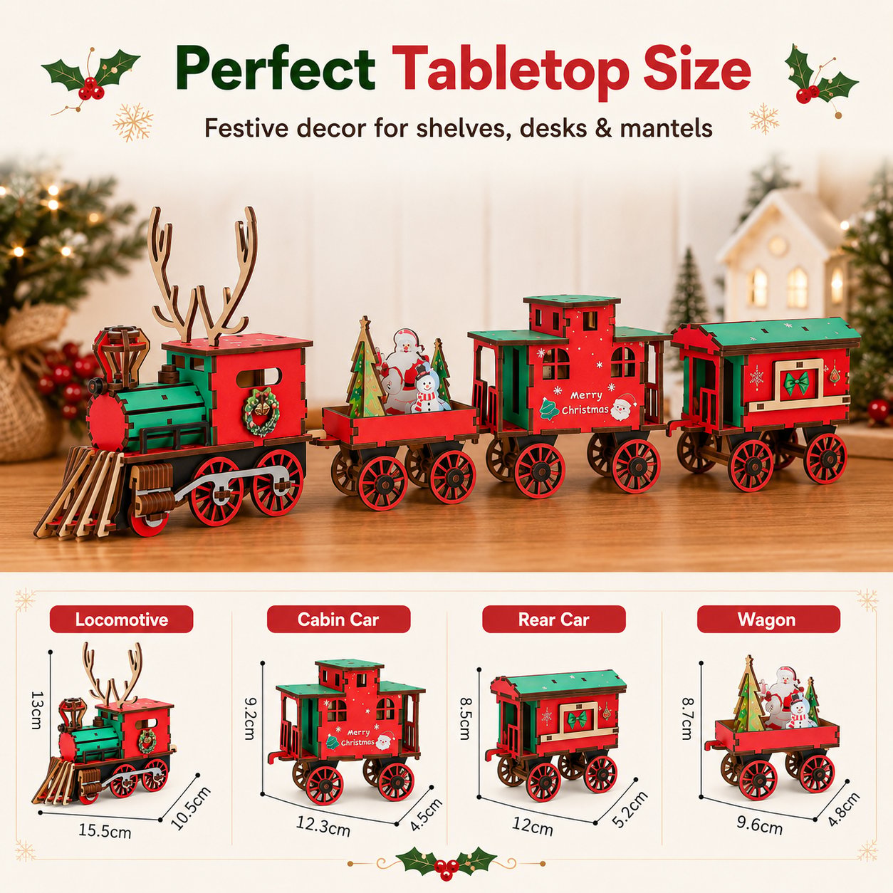 🎄LAST DAY 50% OFF – DIY Christmas Wooden Train Set 3D Assembly Puzzle Kit