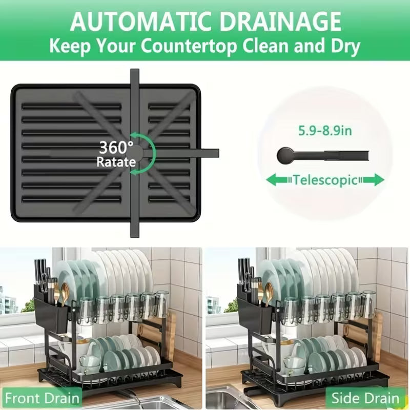 Double-layer large drain rack for kitchen countertop