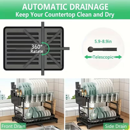 Double-layer large drain rack for kitchen countertop