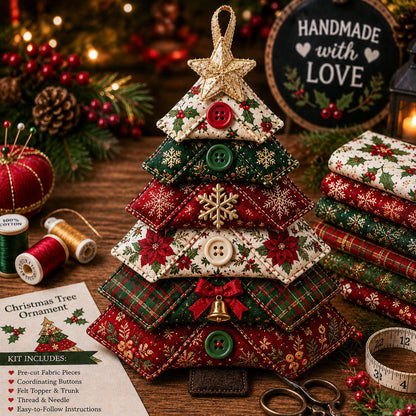 🔥Last Day BUY 2 GET 1 FREE ⭐Layered Fabric Tree Ornament DIY Sewing Kit | Beginner Friendly Handmade Seasonal Decor Gift