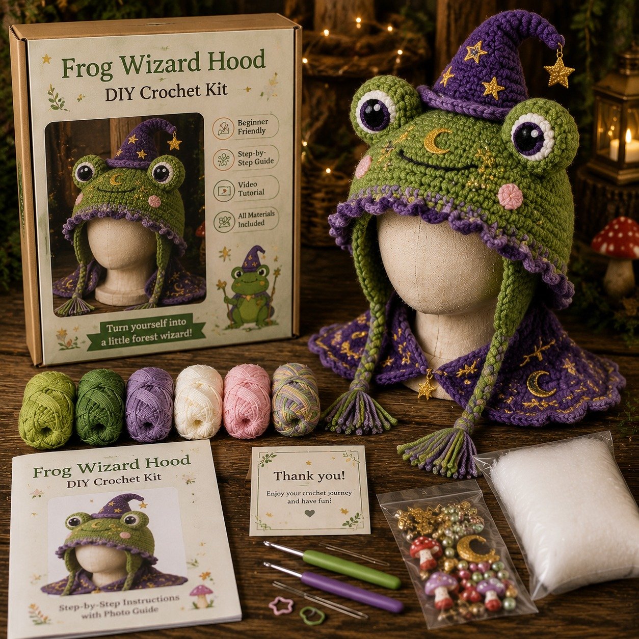 🔥LAST DAY 50% OFF - 🧵Fantasy Hood Hat DIY Crochet Kit – Create Your Own Magical Wearable Character Hat🎁Beginner Friendly