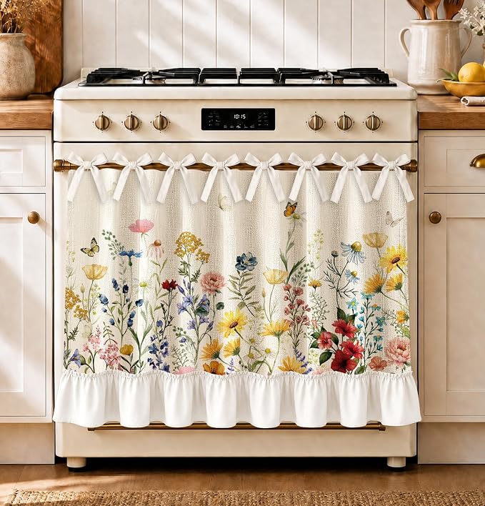 🧺 Handmade Oven Skirts | Farmhouse Kitchen Décor🔒 Heat-Resistant | 🎀 Effortless Install | ✨ Hide Clutter & Elevate Style