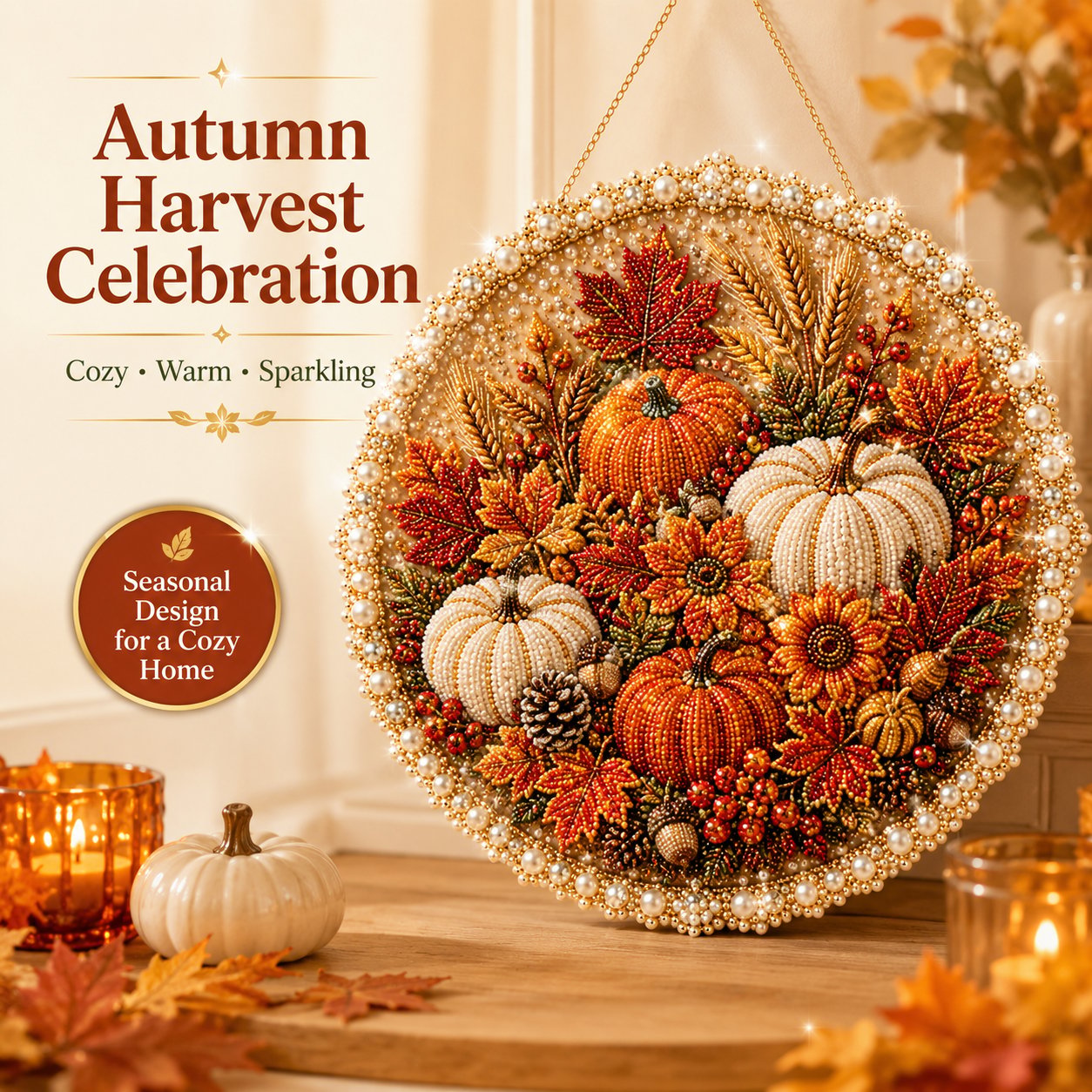 🔥Last Day 49% OFF - 🌸🌻🍂🎄 Four Seasons & Holiday Pearl Art Hanging Wreath Kit ✨