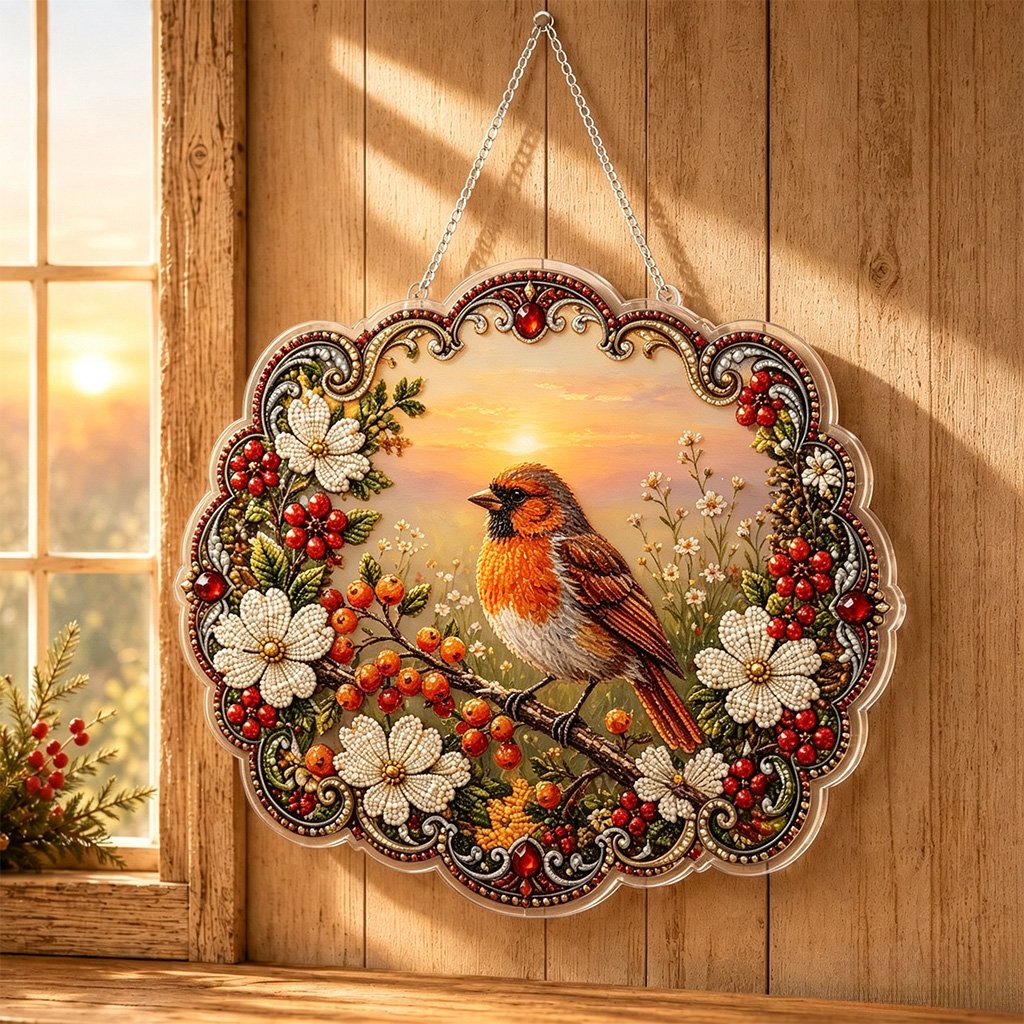 ✨Beginner-Friendly-🐦Cardinals & Sunrise Diamond Art Hanging Ornament Kit