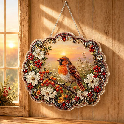 ✨Beginner-Friendly-🐦Cardinals & Sunrise Diamond Art Hanging Ornament Kit