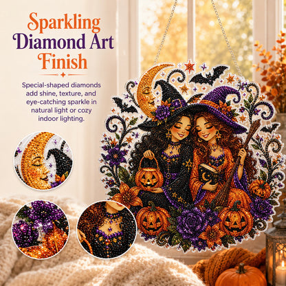 🎃Halloween Witch Friendship Diamond Art Suncatcher Sparkling Window Decor Gift✨🎃✨✨