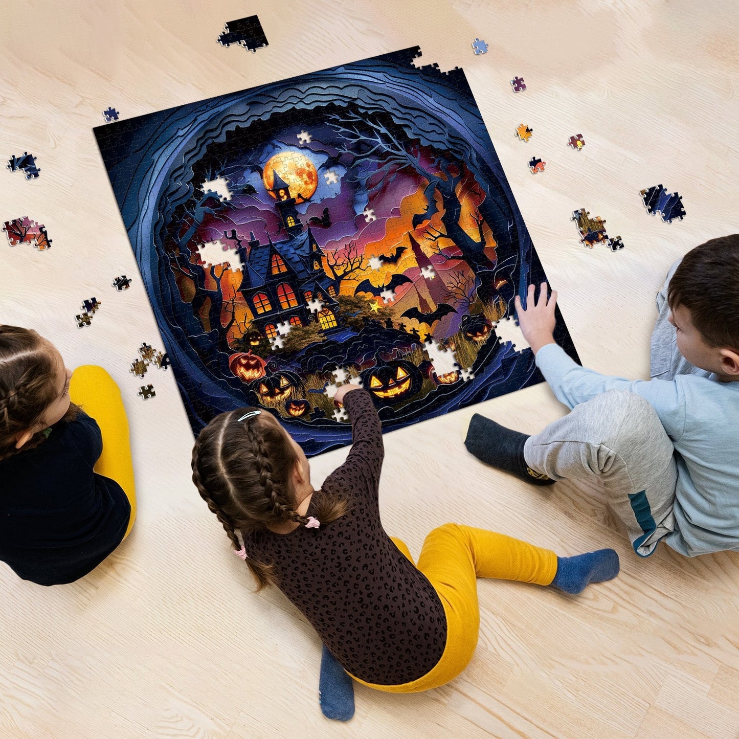 Midnight Haunt Framed Jigsaw Wall Art – Spooky Halloween Puzzle Decor