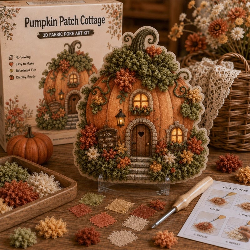 🔥Last Day 49% OFF - ✨🧘Relaxing & Beginner-Friendly-✨Whimsical Village 3D Fabric Poke Art Kit