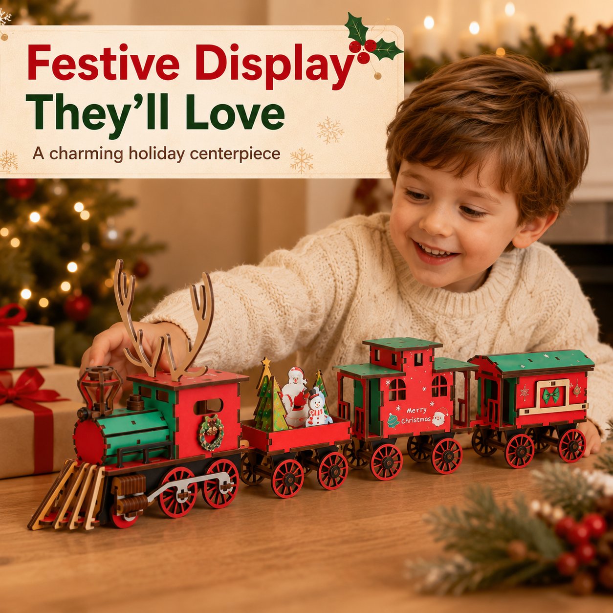 🎄LAST DAY 50% OFF – DIY Christmas Wooden Train Set 3D Assembly Puzzle Kit