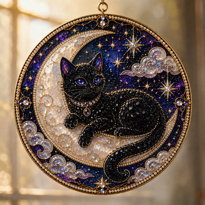 🔥Last Day 50% OFF - 🌙 DIY Celestial Black Cat Window Hanging Kit | 3D Pearl Bead Suncatcher 🔮✨
