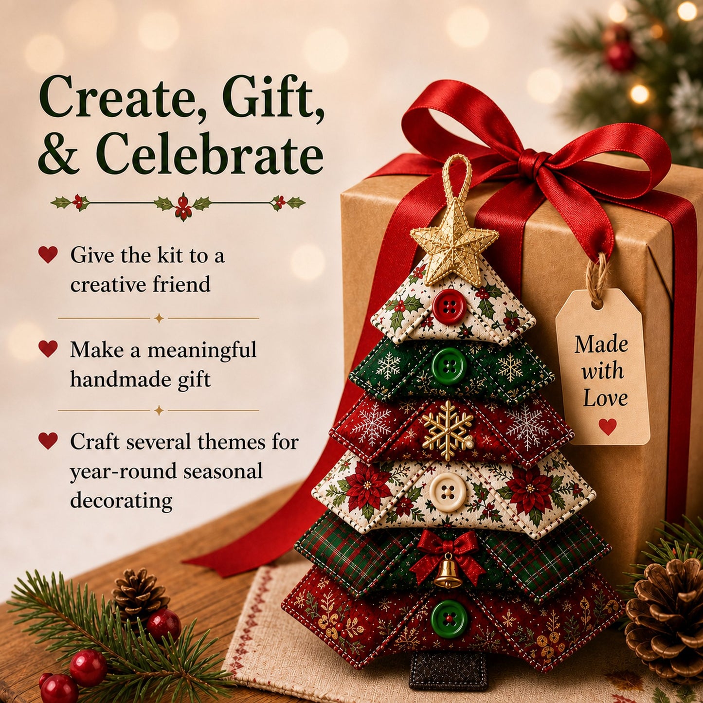 🔥Last Day BUY 2 GET 1 FREE ⭐Layered Fabric Tree Ornament DIY Sewing Kit | Beginner Friendly Handmade Seasonal Decor Gift