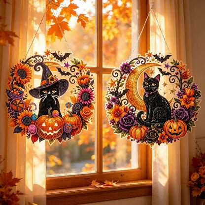 Black Cat Moon Diamond Art Hanging Ornament Kit – Relaxing DIY Halloween Craft 🎃💎 (📦Buy 2 Free Shipping)