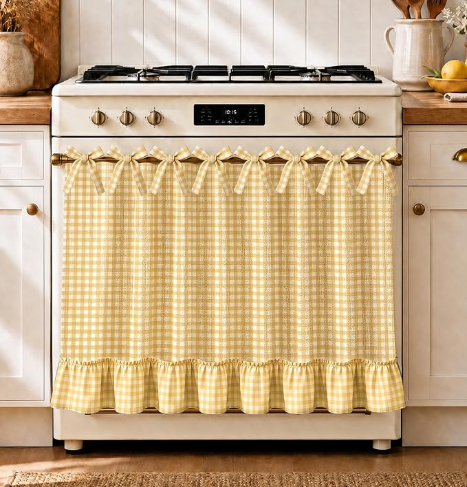 🧺 Handmade Oven Skirts | Farmhouse Kitchen Décor🔒 Heat-Resistant | 🎀 Effortless Install | ✨ Hide Clutter & Elevate Style