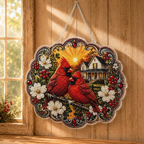 ✨Beginner-Friendly-🐦Cardinals & Sunrise Diamond Art Hanging Ornament Kit