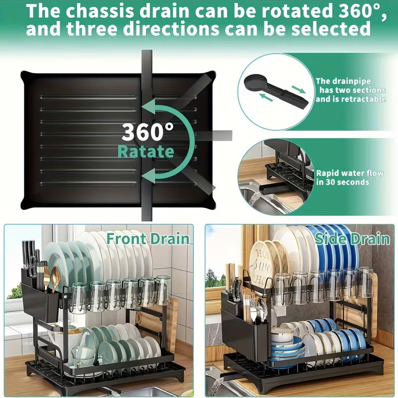 Double-layer large drain rack for kitchen countertop