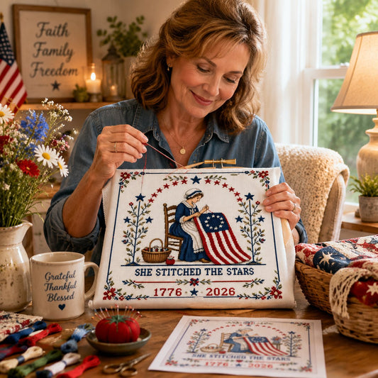 🔥us 250th Anniversary 50% OFF - 🪡 She Stitched The Stars Commemorative Cross Stitch Kit