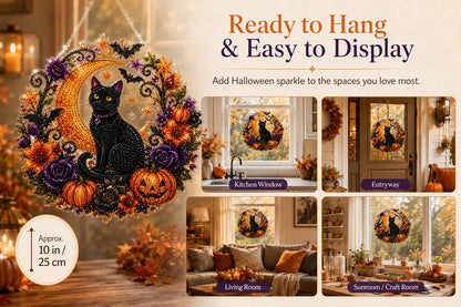 Black Cat Moon Diamond Art Hanging Ornament Kit – Relaxing DIY Halloween Craft 🎃💎 (📦Buy 2 Free Shipping)