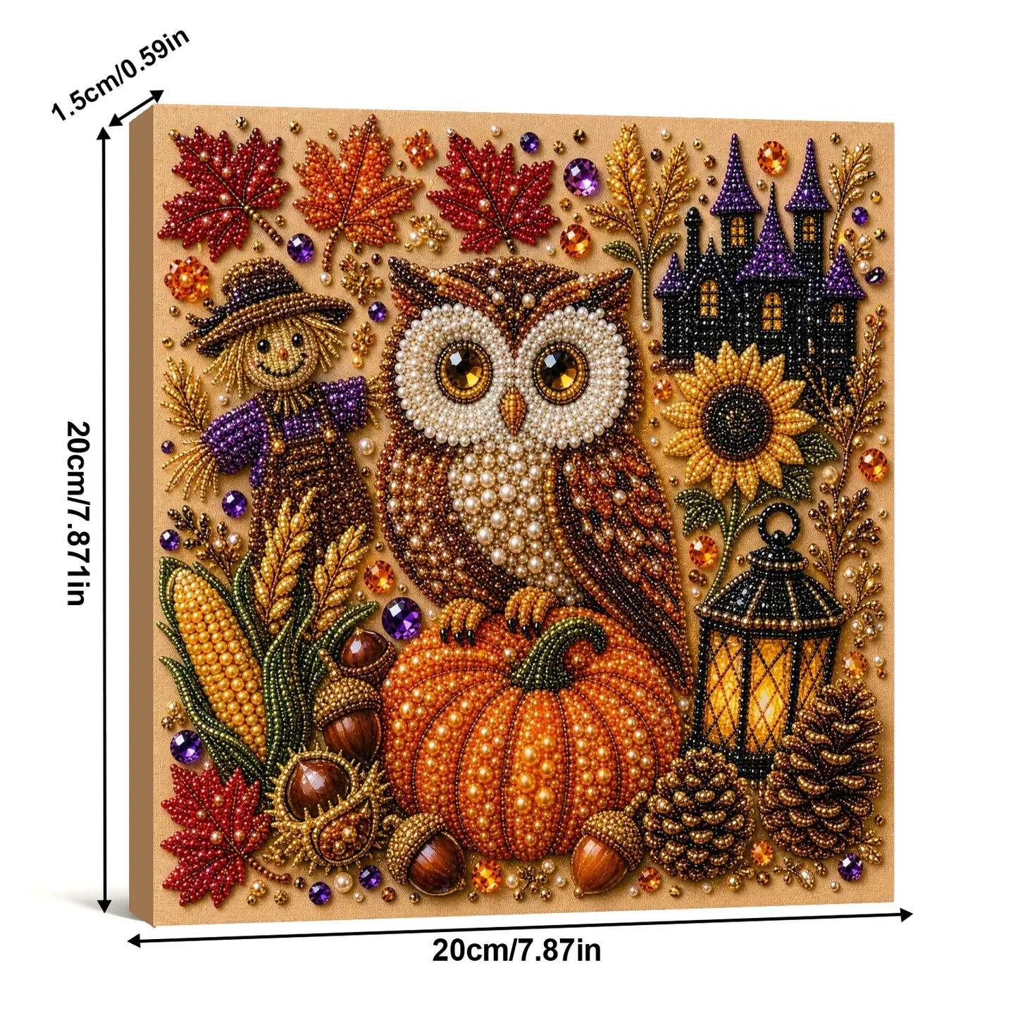 Framed Pumpkin Owl - Pearls Painting Kit DIY Diamond Painting Pearl Dot Crafts 20x20CM
