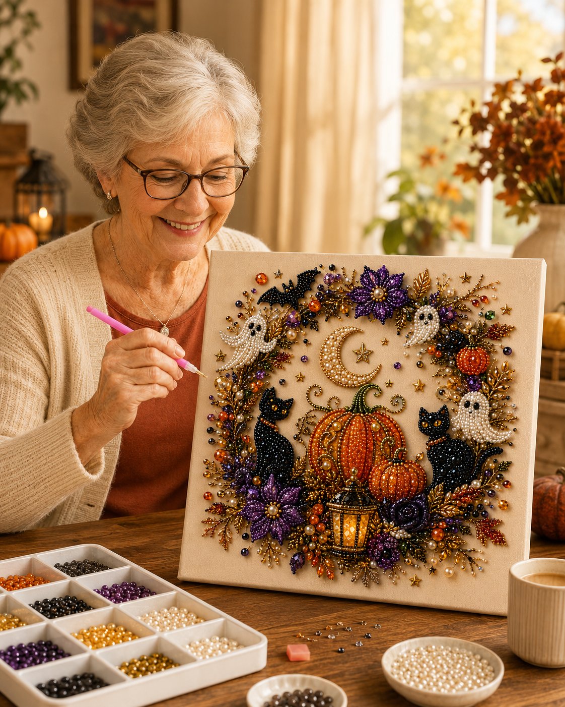 👻✨ Halloween Pearl Art DIY Kit – Spooky‑Cute Ghost & Pumpkin Beaded Wall Art