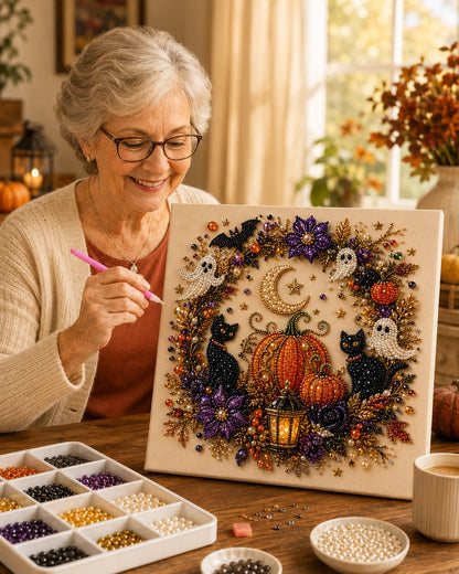 👻✨ Halloween Pearl Art DIY Kit – Spooky‑Cute Ghost & Pumpkin Beaded Wall Art