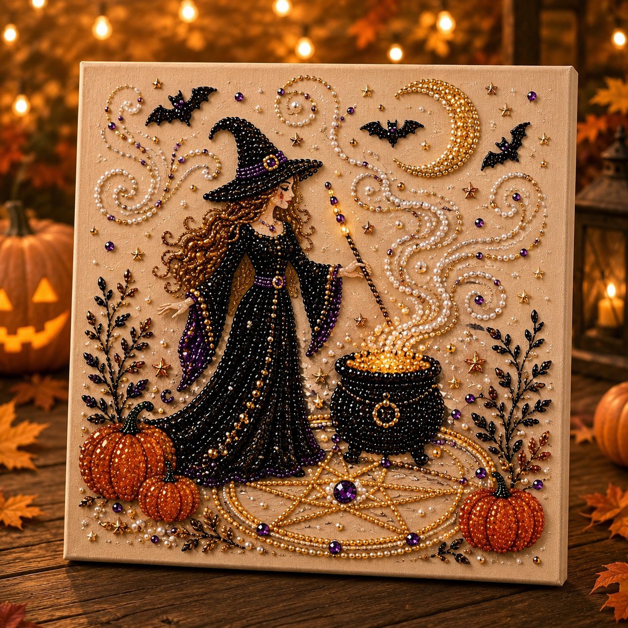 🎃👻 Premium 3D Pearl Halloween Wall Art Kit | Luxury Flocked Canvas with Scratch-Resistant Non-Fading Pearl Beads DIY Spooky Decor – Buy 2 Free Shipping 📦✨
