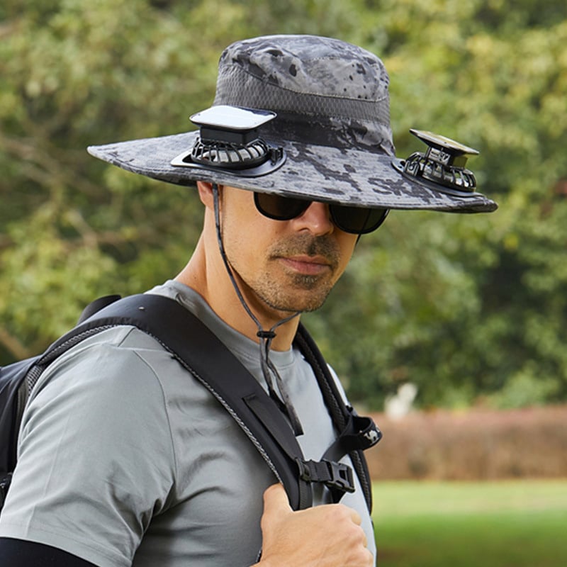 🔥Father's Day Sale 49% OFF - Wide Brim Solar Fan Outdoor Fishing Hat-Solar & USB Charging