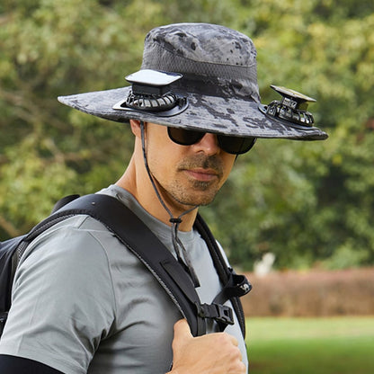 🔥Father's Day Sale 49% OFF - Wide Brim Solar Fan Outdoor Fishing Hat-Solar & USB Charging