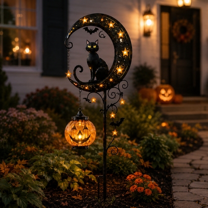🔥 55% OFF TODAY 👻 Solar Halloween Garden Stake Light with Black Cat & Pumpkin