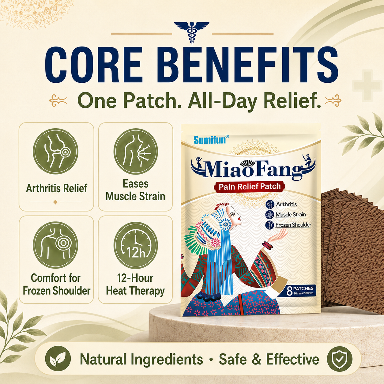 🌿 Pain Relief Patch — 12 Hours of Penetrating Heat That Works Deep — Soothes Arthritis, Muscle Strain & Frozen Shoulder Naturally-Q1