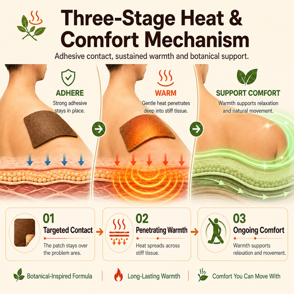 🌿 Pain Relief Patch — 12 Hours of Penetrating Heat That Works Deep — Soothes Arthritis, Muscle Strain & Frozen Shoulder Naturally-Q1