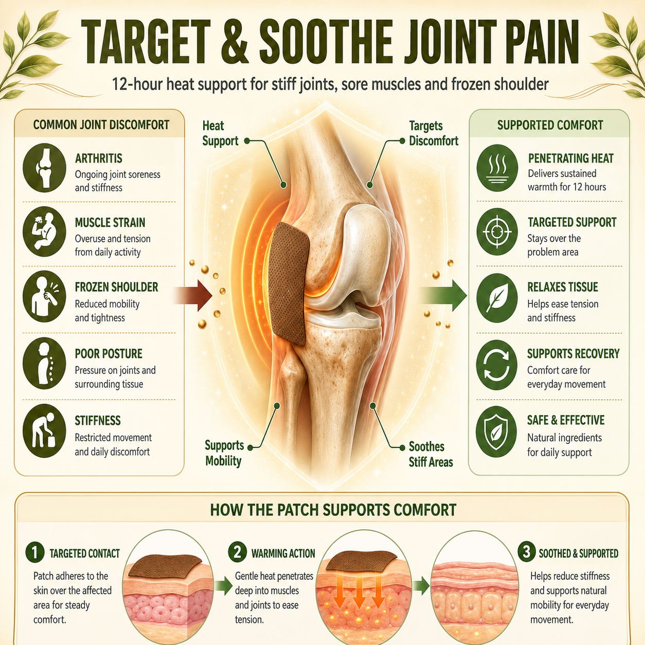 🌿 Pain Relief Patch — 12 Hours of Penetrating Heat That Works Deep — Soothes Arthritis, Muscle Strain & Frozen Shoulder Naturally-Q1