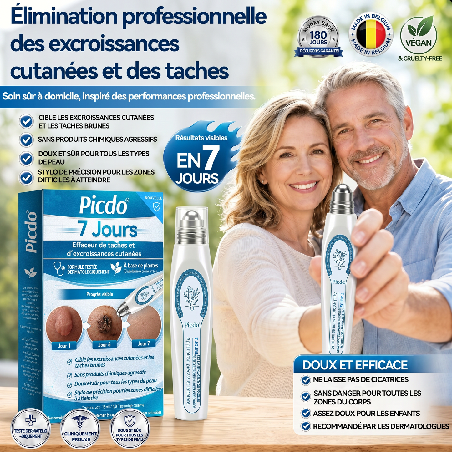 Boutique officielle de la marque (Belgique) |✏️𝐏i𝐜𝐝o® 7 Jours Effaceur de taches et d’excroissances cutanées(Zéro douleur, zéro cicatrice – Roller)
