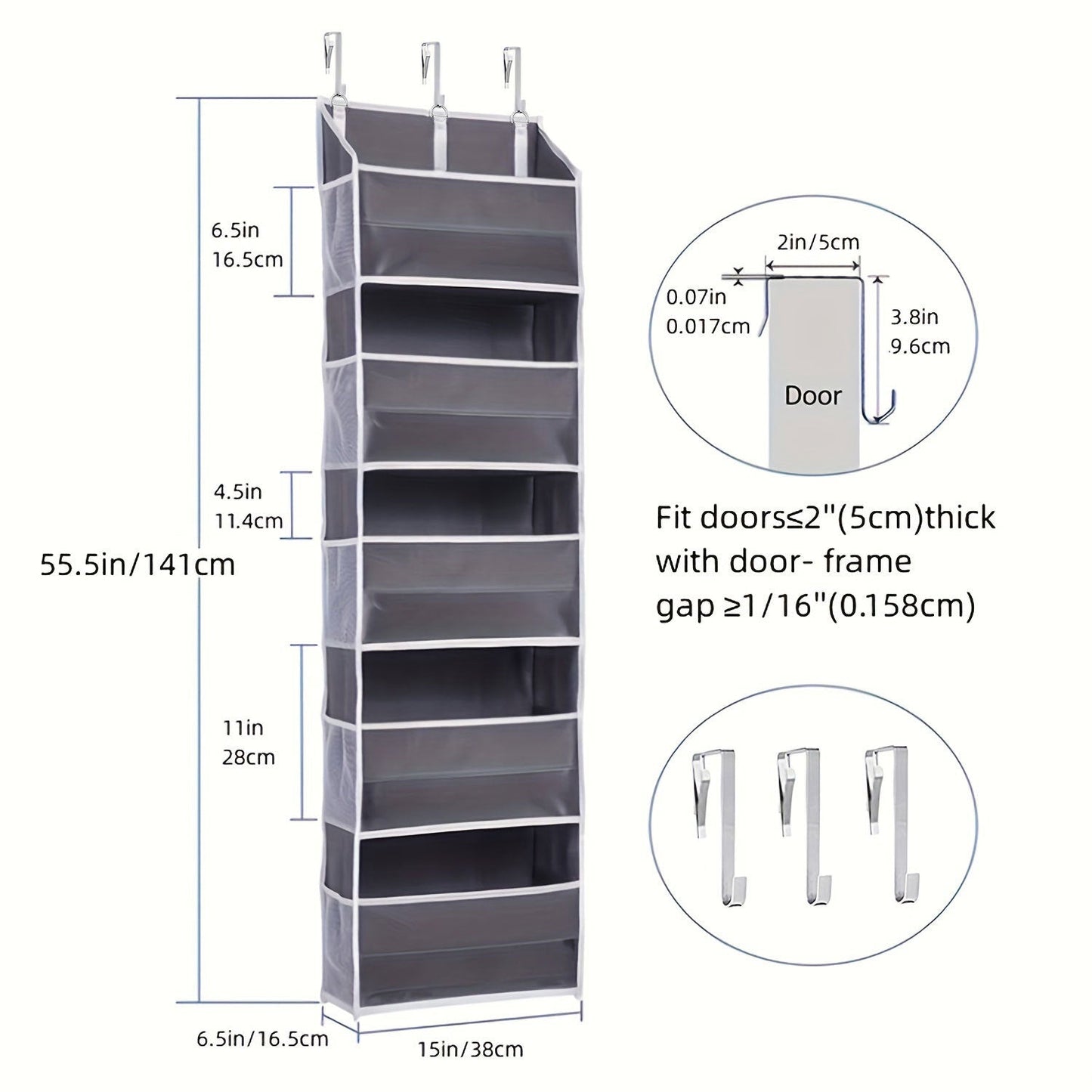 5-Tier Over The Door Hanging Organizer | Large Capacity Closet Storage Organizer with Reinforced Shelves