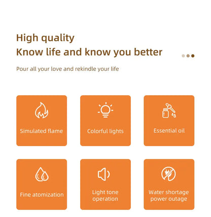 Aromatherapy Diffuser with Flame Effect, Essential Oil Diffuser and Cool Mist Humidifier, Silent Humidifier for Home and Bedroom