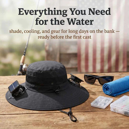🔥Father's Day Sale 49% OFF - Wide Brim Solar Fan Outdoor Fishing Hat-Solar & USB Charging