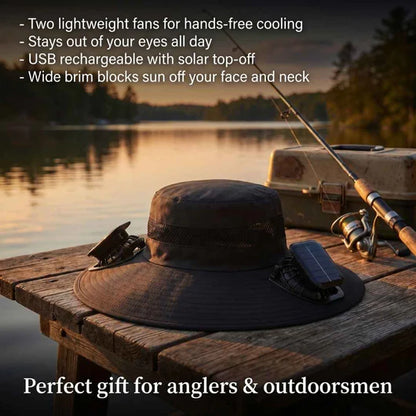🔥Father's Day Sale 49% OFF - Wide Brim Solar Fan Outdoor Fishing Hat-Solar & USB Charging