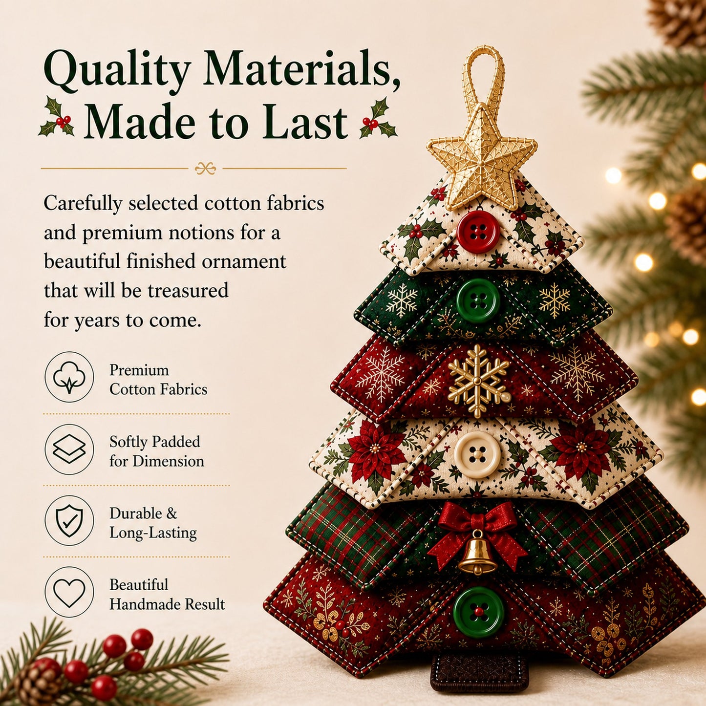 🔥Last Day BUY 2 GET 1 FREE ⭐Layered Fabric Tree Ornament DIY Sewing Kit | Beginner Friendly Handmade Seasonal Decor Gift