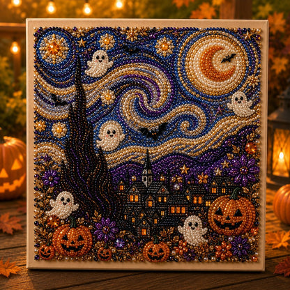 🎃👻 Premium 3D Pearl Halloween Wall Art Kit | Luxury Flocked Canvas with Scratch-Resistant Non-Fading Pearl Beads DIY Spooky Decor – Buy 2 Free Shipping 📦✨